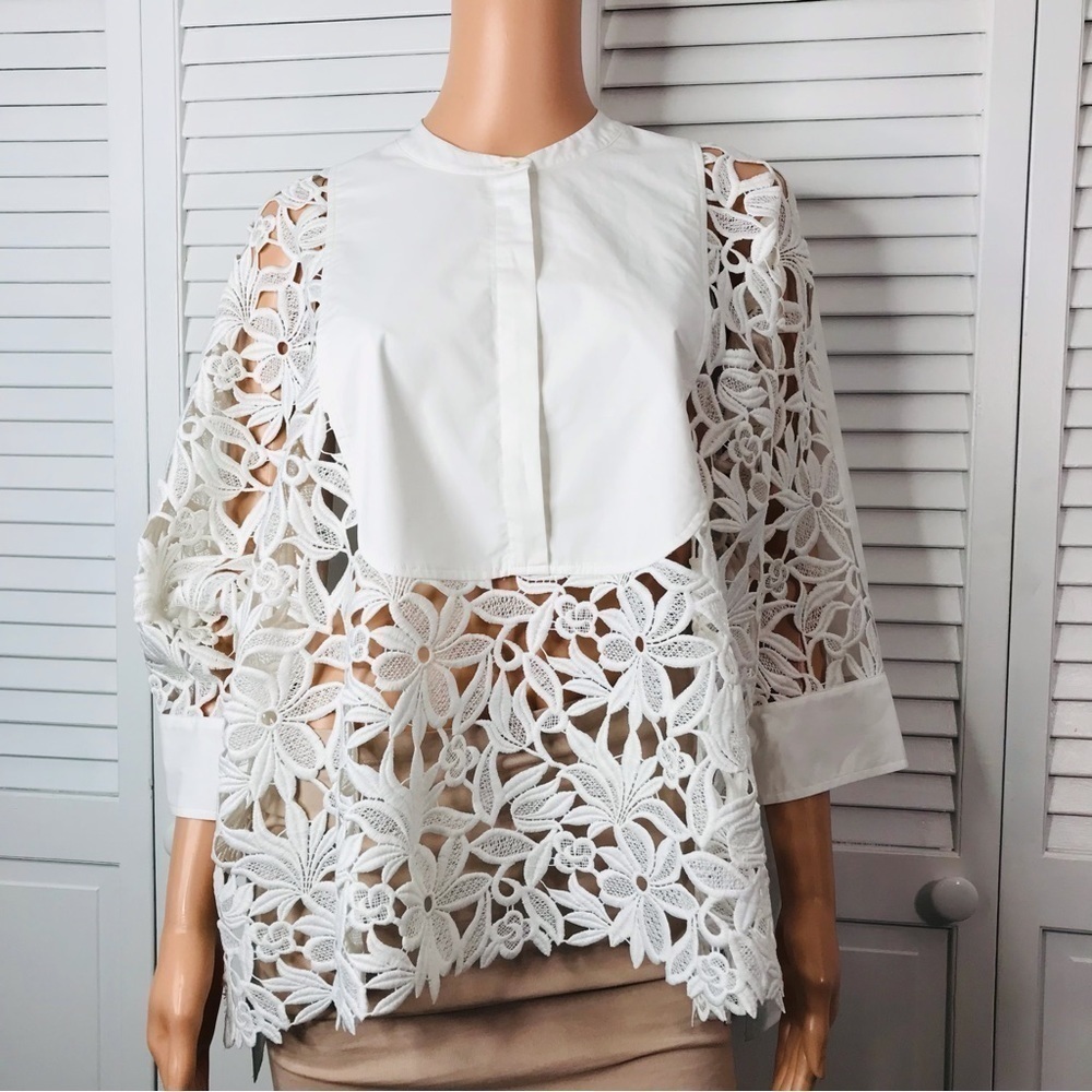 Price is firm New PSOPHIA 3D Print Lace Short Sleeve Oversized Shirt Size Large